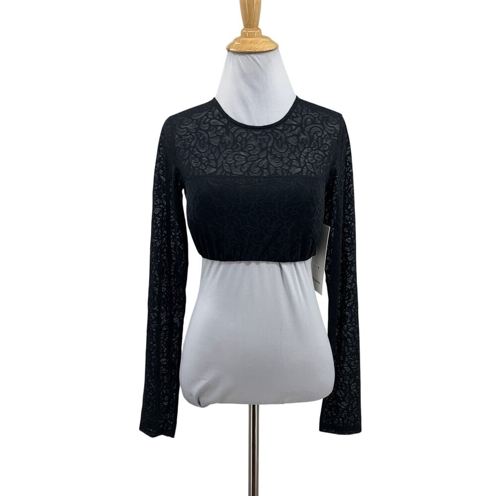 Lululemon Top Womens S Small Black Paisley Lace Bandeau Long Sleeve Cropped